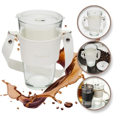 ⁨Kubek ze szkła na Kawę Herbatę ze słomką i zamknięciem 450 ML CUP09B⁩ w sklepie Wasserman.eu