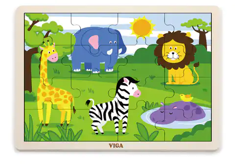 ⁨Viga 51449 Puzzle na podkładce 16 elementów - safarii⁩ at Wasserman.eu