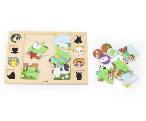 ⁨Viga 44741 Zestaw puzzli na podkładce - dopasuj cienie - farma⁩ w sklepie Wasserman.eu