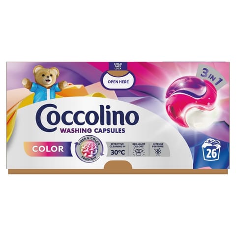 ⁨COCCOLINO Kapsułki 3w1 do prania kolorowych tkanin (26 prań) 449.8 g⁩ w sklepie Wasserman.eu