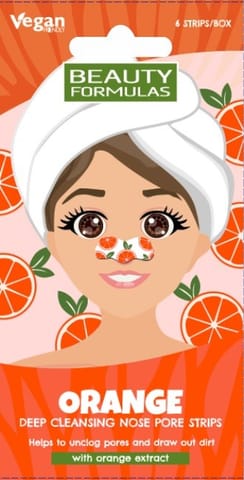 ⁨BEAUTY FORMULAS Nose Pore Strips Głęboko oczyszczające płatki na nos - Orange (pomarańcza) 1op.-6 sztuk⁩ w sklepie Wasserman.eu