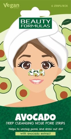 ⁨BEAUTY FORMULAS Nose Pore Strips Głęboko oczyszczające płatki na nos - Avocado 1op.-6 sztuk⁩ w sklepie Wasserman.eu