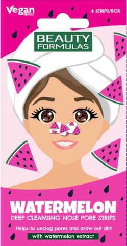 ⁨BEAUTY FORMULAS Nose Pore Strips Głęboko oczyszczające płatki na nos - Watermelon (arbuz) 1op.-6 sztuk⁩ w sklepie Wasserman.eu