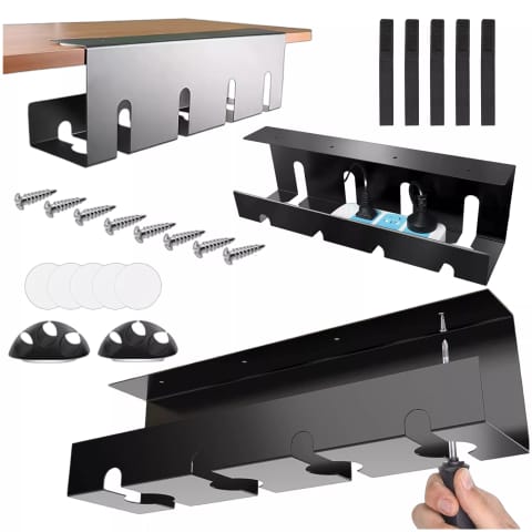 ⁨Organizer kabli pod blat półka na kable listwe przewody blat biurko biurkowy aluminiowy uchwyt Alogy 40cm Czarny⁩ w sklepie Wasserman.eu