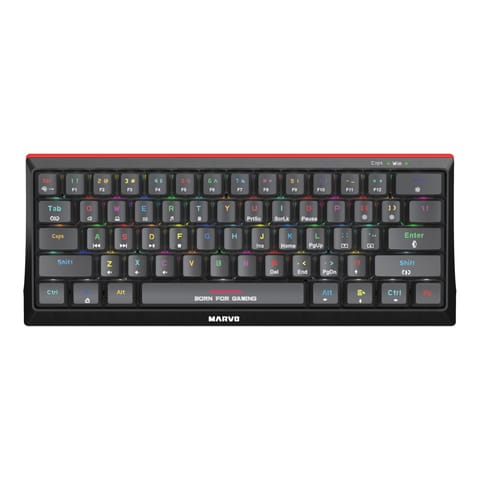 ⁨Marvo HECATE 61B, klawiatura US, do gry, przewodowa (USB), czarna, mechaniczna, RGB, niebieskie przełączniki⁩ w sklepie Wasserman.eu