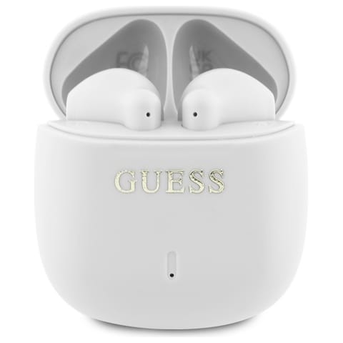 ⁨Guess słuchawki Bluetooth GUTWSJ14ESGH    TWS + stacja dokująca biały/white Printed Classic Logo⁩ w sklepie Wasserman.eu