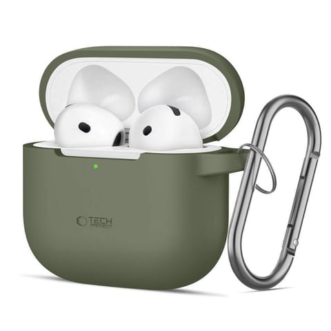 ⁨Etui do APPLE AIRPODS 4 Tech-Protect Silicone Hook Olive Green⁩ w sklepie Wasserman.eu