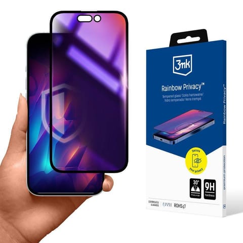 ⁨Szkło Hartowane 5D IPHONE 16 PRO MAX 3mk Rainbow Privacy czarne⁩ w sklepie Wasserman.eu