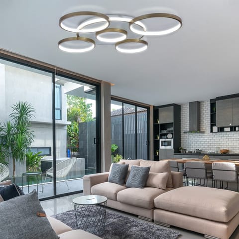 ⁨LAMPA DEKORACYJNA SUFITOWA 120W ZŁOTA +  PILOT  DL-Z03 SEMPRE⁩ w sklepie Wasserman.eu