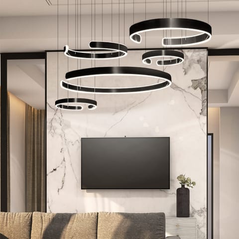 Lampa wisząca czarna 5 okręgów 326W DL-I01 + Pilot w sklepie Wasserman.eu