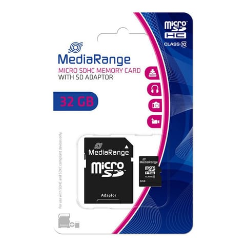 ⁨MediaRange Micro Secure Digital Card, 32GB, micro SDHC, MR959, UHS-I U1 (Class 10), z adapterm⁩ w sklepie Wasserman.eu