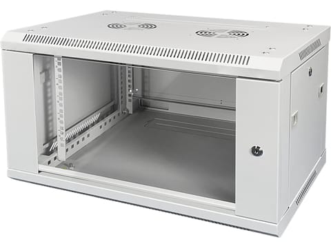 ⁨Szafa wisząca 19" 4U 600x450, niedzielona, drzwi szklane jednoskrzydłowe, tył osłona pełna, osłony boczne zamykane na klucz, kolor szary FLAT PACK, Q-LANTEC⁩ w sklepie Wasserman.eu