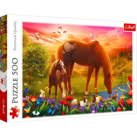 ⁨Puzzle 500 elements Horses in the meadow⁩ at Wasserman.eu