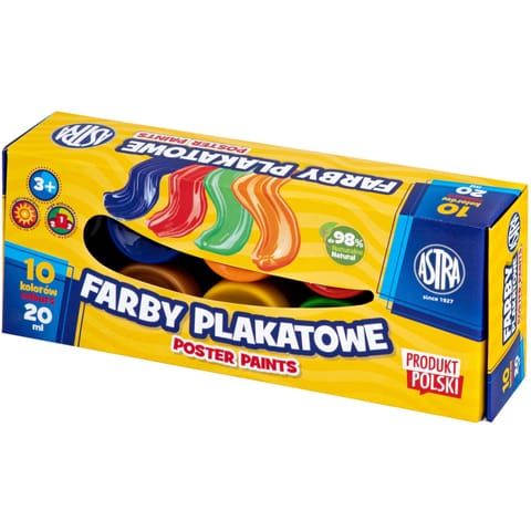 ⁨Farby plakatowe zestaw 10 kolorów 20ml szkolne Standard Box 301123044 ASTRA⁩ w sklepie Wasserman.eu