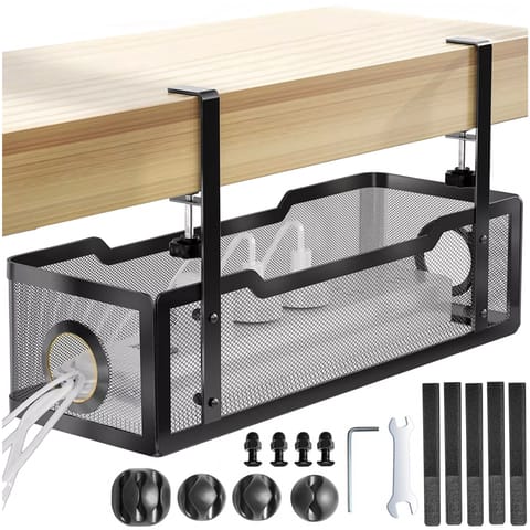 ⁨Organizer kabli pod blat półka na kable listwe przewody blat biurko biurkowy metalowy Alogy 34cm Czarny⁩ w sklepie Wasserman.eu