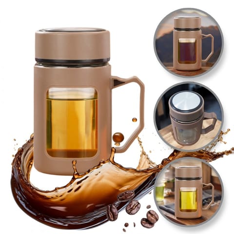 ⁨Kubek bidon ze szkła na Kawę Herbatę z uchwytem brązowy 500 ML CUP18BR⁩ w sklepie Wasserman.eu