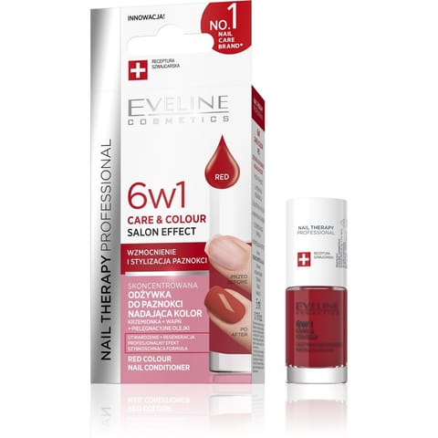 ⁨EVELINE Nail Therapy Professional Odżywka do paznokci nadająca kolor Care&Colour 6w1 - Red 5 ml⁩ w sklepie Wasserman.eu