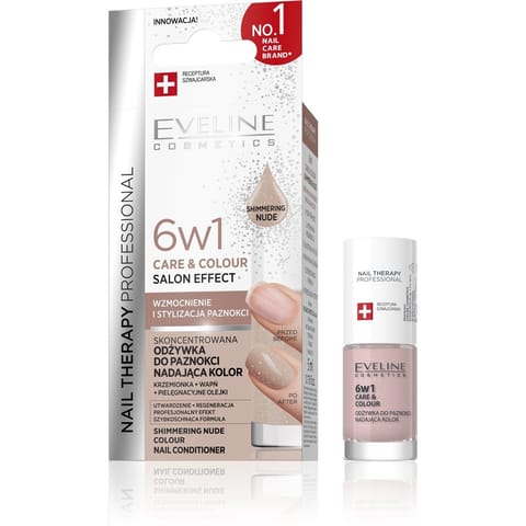 ⁨EVELINE Nail Therapy Professional Odżywka do paznokci nadająca kolor Care&Colour 6w1 - Shimmering Nude 5 ml⁩ w sklepie Wasserman.eu