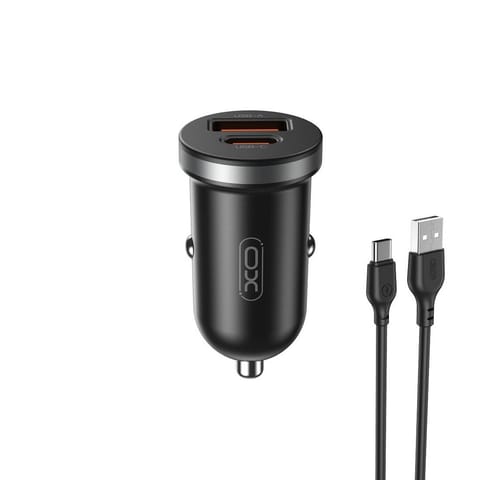 ⁨Ładowarka samochodowa XO CC56, 1x USB, 1x USB-C, 30W + kabel USB-C czarna⁩ w sklepie Wasserman.eu