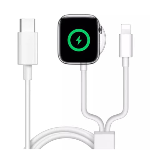 ⁨Kabel ładowarka indukcyjna magnetyczna 2w1 do Apple Watch, iPhone przewód 1M Lightning USB-C Alogy Biały⁩ w sklepie Wasserman.eu