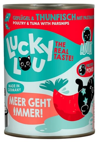 ⁨Lucky Lou Lifestage Adult Drób i tuńczyk puszka 400g⁩ w sklepie Wasserman.eu
