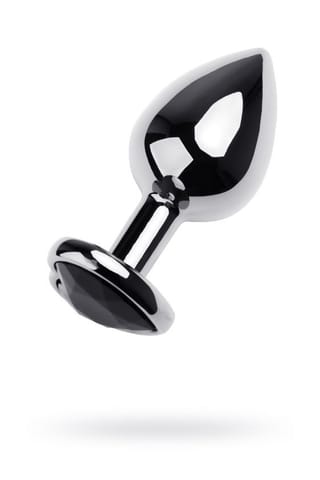 ⁨Silver anal plug TOYFA Metal with black heart-shaped gem, length 7 cm, diameter 1,8-3,3 cm, weight 92 gr⁩ w sklepie Wasserman.eu