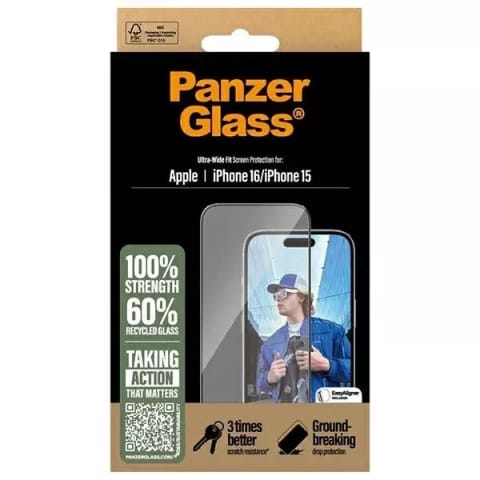 ⁨Szkło hartowane PanzerGlass Screen Protector Ultra-Wide Fit na iPhone 16⁩ w sklepie Wasserman.eu