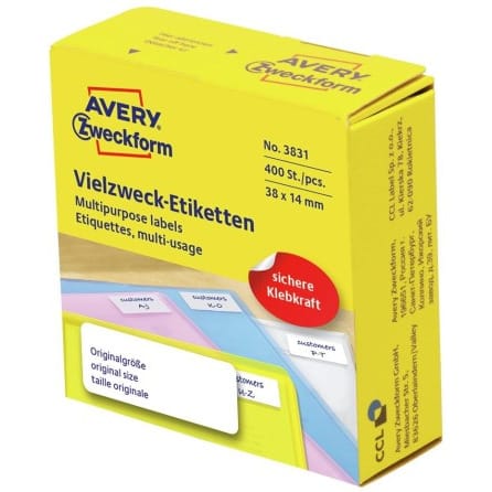 ⁨Etykieta mini 38x14mm do opisu ręcznego (400 etykiet) 3831 AVERY ZWECKFORM⁩ w sklepie Wasserman.eu