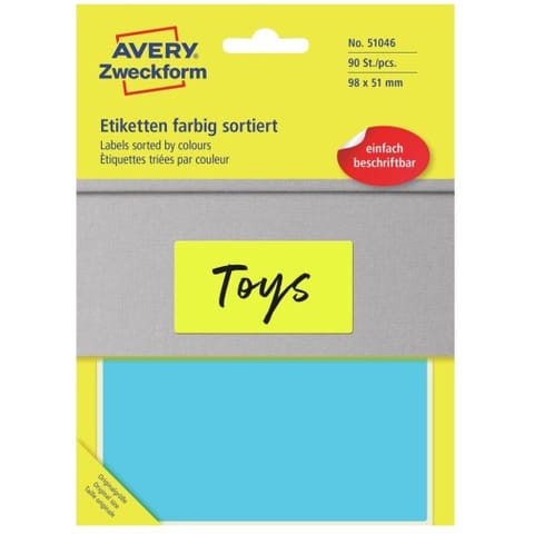 Etykieta w 5 kolorach 98x51mm (30 arkuszy = 90 etykiet) do opisu ręcznego 51046 AVERY ZWECKFORM w sklepie Wasserman.eu