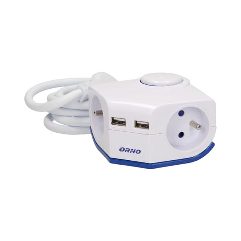 ⁨Przedłużacz rogowy z płaską wtyczka i ładowarką, 2x2P+Z, 2xUSB, przewód 1,5m 3x1mm⁩ w sklepie Wasserman.eu