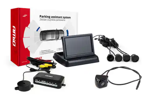 ⁨Zestaw czujników parkowania tft02 4,3" z kamerą hd-310 4 sensory czarne⁩ w sklepie Wasserman.eu