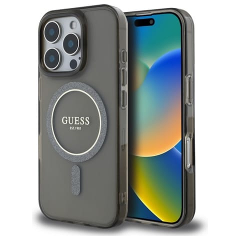 ⁨Guess GUHMP16XHFGEREK iPhone 16 Pro Max   6.9" czarny/black hardcase IML Glitter Circle MagSafe⁩ w sklepie Wasserman.eu