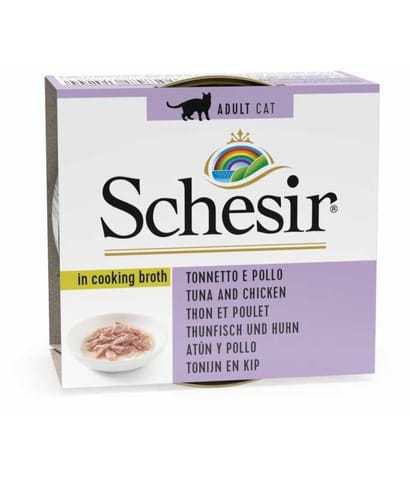 ⁨SCHESIR in cooking broth Tuna with chicken - wet cat food - 70g⁩ at Wasserman.eu