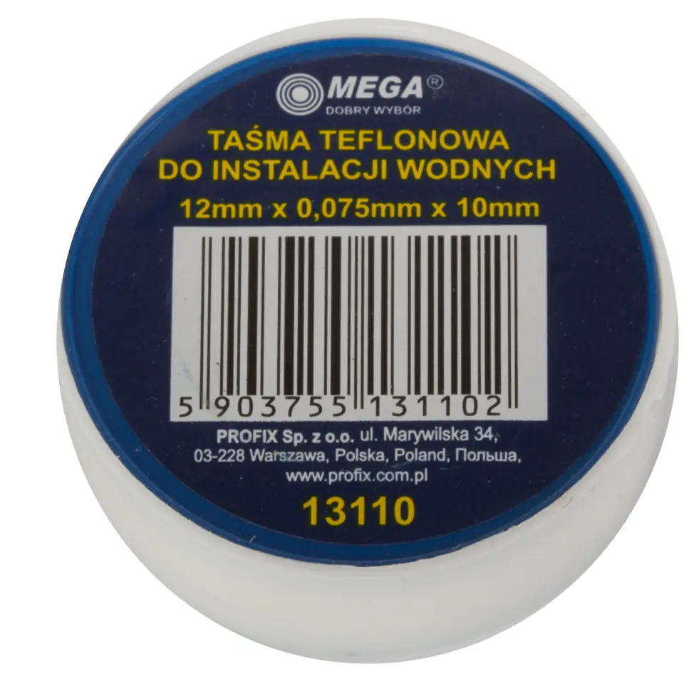⁨Taśma teflonowa do instalacji wodnych 12*0,075mm*10m⁩ w sklepie Wasserman.eu