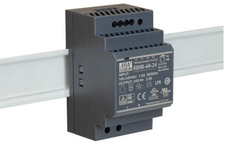 ⁨MEAN WELL HDR-60-24 SWITCHED-MODE POWER SUPPLY FOR DIN RAIL 24V/60W/2.5A⁩ at Wasserman.eu