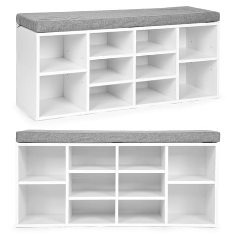 ⁨Szafka na buty z szarą poduszką 10 półek biała ModernHome⁩ w sklepie Wasserman.eu