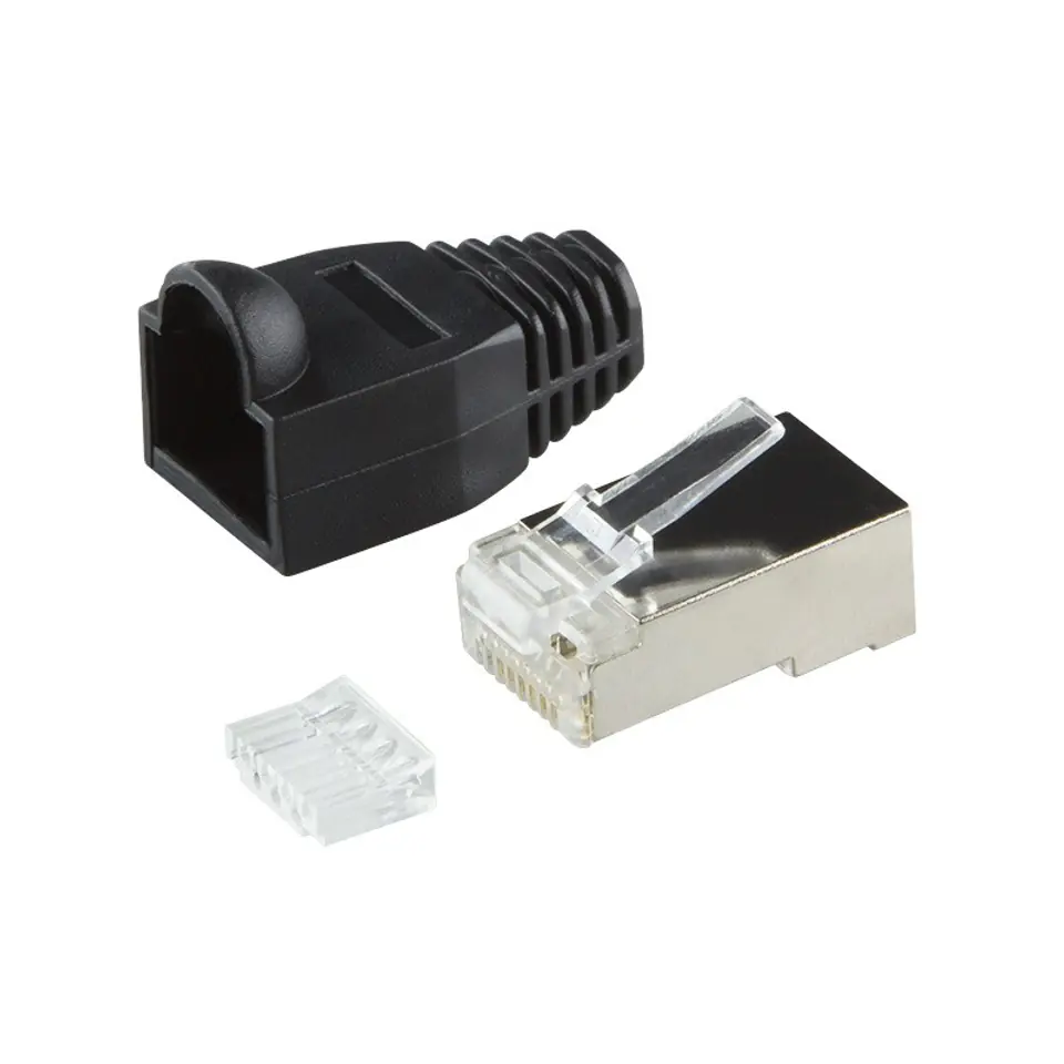 ⁨Wtyki RJ45 CAT.6 100szt. ekranowane z osłoną, czarne⁩ w sklepie Wasserman.eu