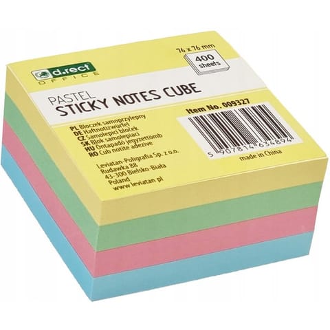 ⁨Bloczek samoprzylepny 75x75mm 400k pastelowy 009327 D.RECT⁩ w sklepie Wasserman.eu