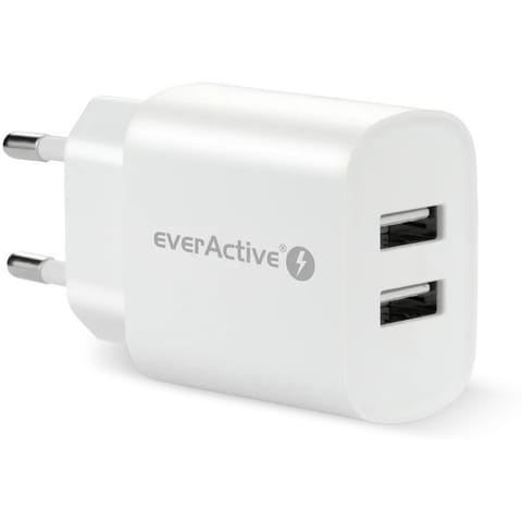 ⁨Ładowarka sieciowa 230V EVERACTIVE SC-220 2xUSB-A 12W 2,4A biała⁩ w sklepie Wasserman.eu