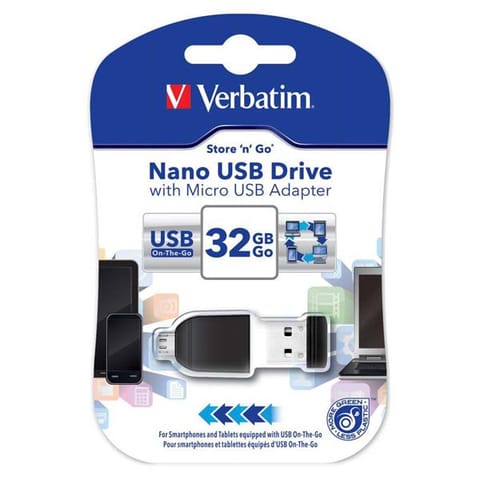 ⁨Verbatim USB flash disk, USB 2.0, 32GB, Nano, Store N Go, czarny, 49822, USB A, z adapterem mikro USB⁩ w sklepie Wasserman.eu