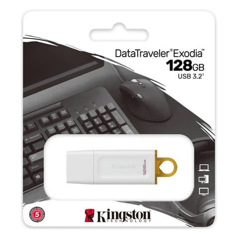 ⁨Kingston USB flash disk, USB 3.0, 128GB, DataTraveler Exodia, białe, KC-U2G128-5R, USB A, z osłoną⁩ w sklepie Wasserman.eu