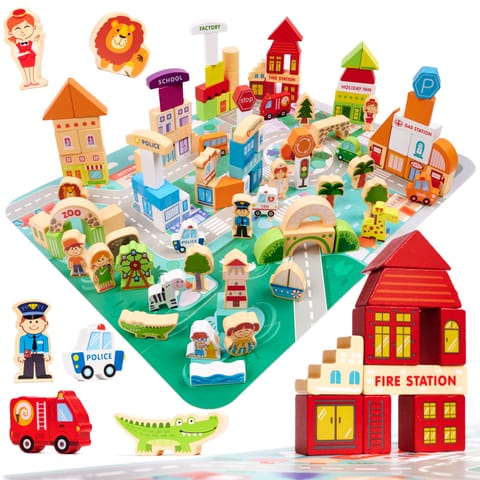 ⁨Wooden blocks educational city puzzle 120el.⁩ at Wasserman.eu