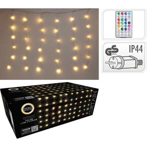 ⁨LAMPKI CHOINKOWE KURTYNA ŚWIETLNA ZEW/WEW 144 LED 120X120CM Z PILOTEM CIEPŁY BIAŁY⁩ w sklepie Wasserman.eu