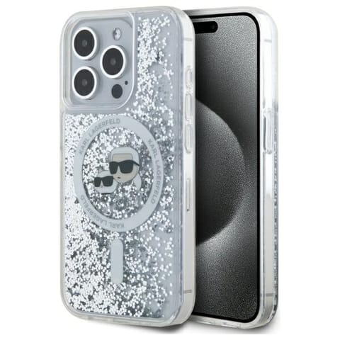 ⁨Karl Lagerfeld KLHMP15LLGKCSGH iPhone 15 Pro 6.1" hardcase transparent Liquid Glitter Karl&Choupette Head Magsafe⁩ w sklepie Wasserman.eu