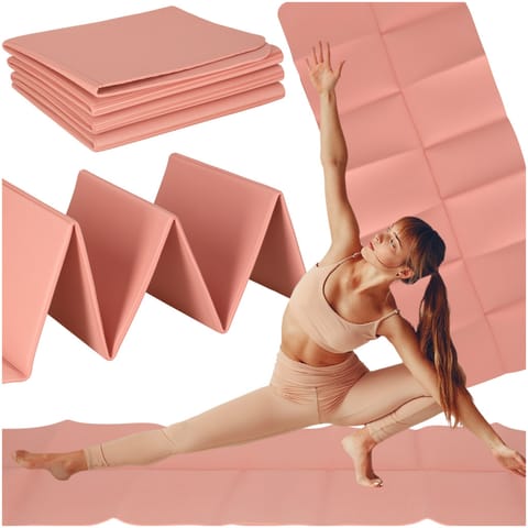 Mata fitness gimnastyczna do ćwiczeń jogi pilatesu fitness joga składana 183x61x0,4 cm różowy w sklepie Wasserman.eu