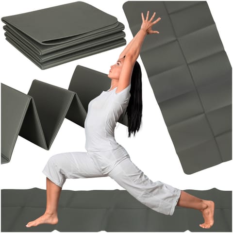 Mata fitness gimnastyczna do ćwiczeń jogi pilatesu fitness joga składana 183x61x0,4 cm szara w sklepie Wasserman.eu