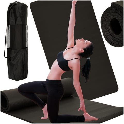 Mata do ćwiczeń jogi gimnastyczna treningowa fitness karimata gruba 1,5cm czarna + pokrowiec w sklepie Wasserman.eu