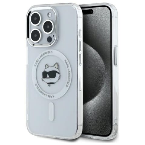 ⁨Karl Lagerfeld KLHMP15LHLSCHH iPhone 15   Pro 6.1" biały/white hardcase IML Metal Choupette Head MagSafe⁩ w sklepie Wasserman.eu