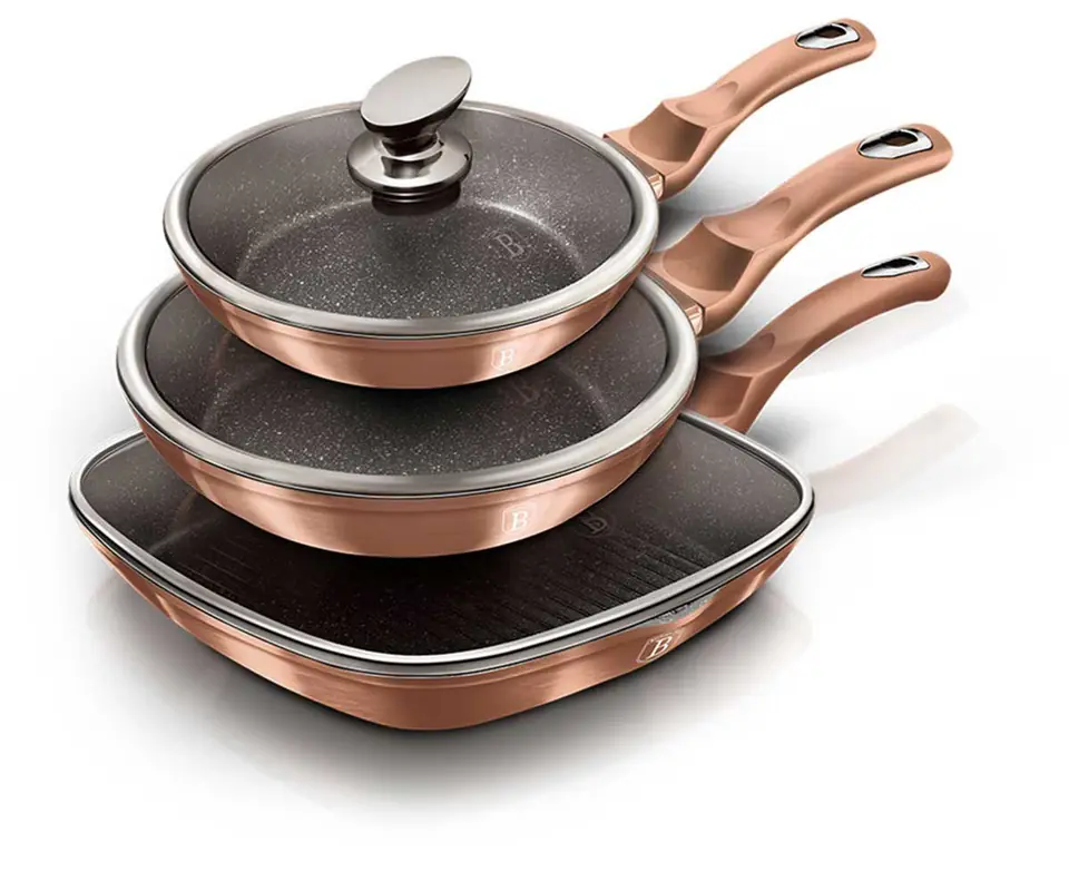 ⁨SET OF 3 GRANITE PANS BERLINGER HAUS ROSE GOLD LINE BH-6195⁩ at Wasserman.eu