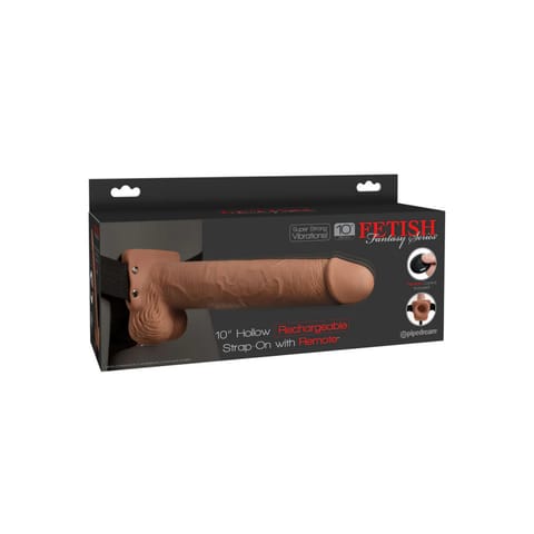 ⁨Fetish Fantasy Strap-on Series 10" Hollow Rechargeable Strap-On with Remote Tan⁩ w sklepie Wasserman.eu